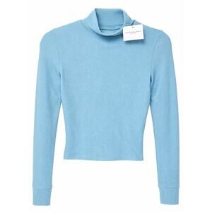 NWT American Eagle Blue Waffle Knit Mock Neck Crop Top Medium Y2K Preppy Chic